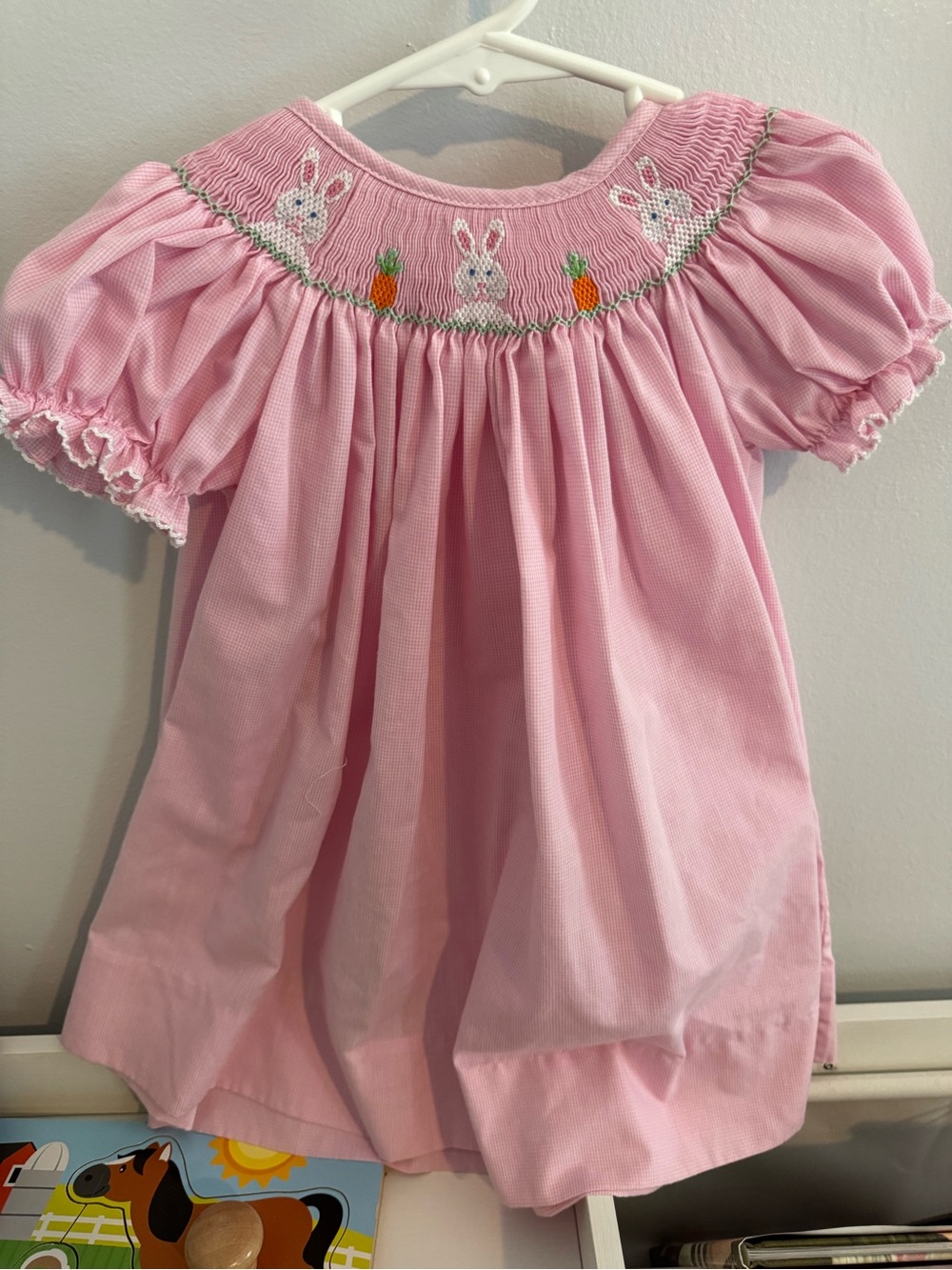 Edgehill Collection Pink Smocked Bunny Dress with Puff Sleeves